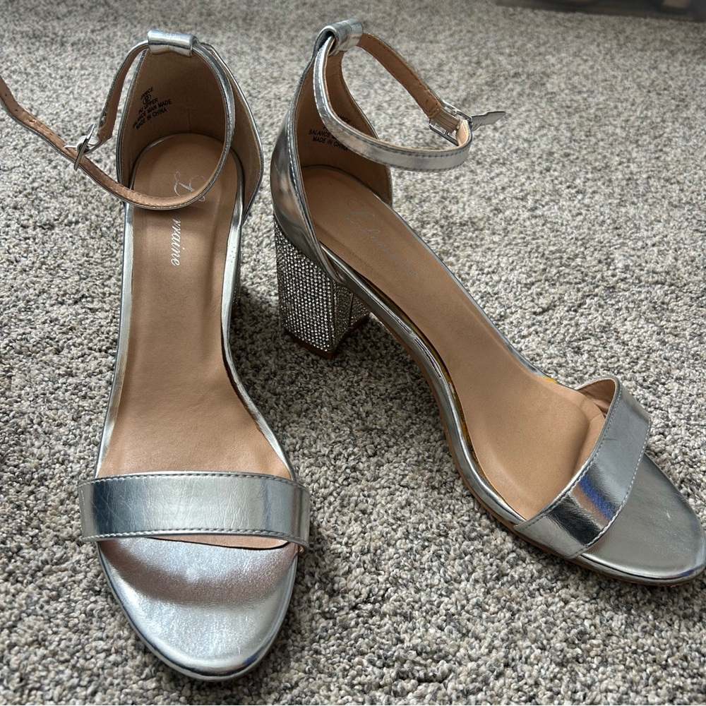 Glamorous Silver Block Heel Sandals